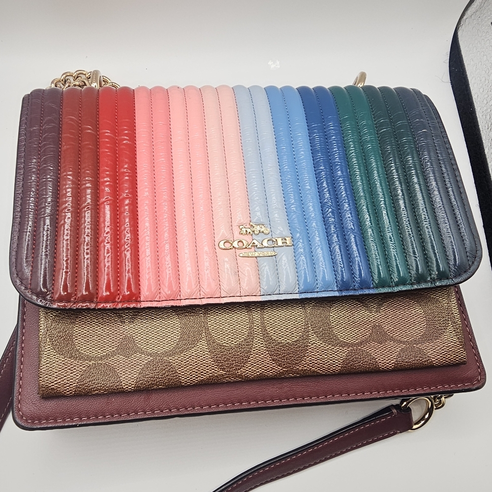 Coach Klaren Crossbody With Rainbow Linear Quilting. - Picture 10 of 16